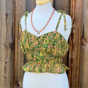 Japna Bohemian Floral Crop Top – Size Large, Adjustable Straps